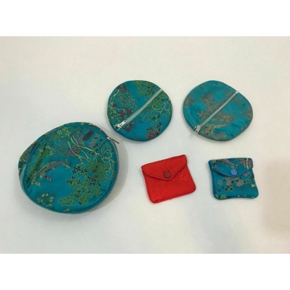 Susie's Casuals Lot Of 5 Soft Jewelry Cases Oriental Fabric Zip Snap Closure Vtg